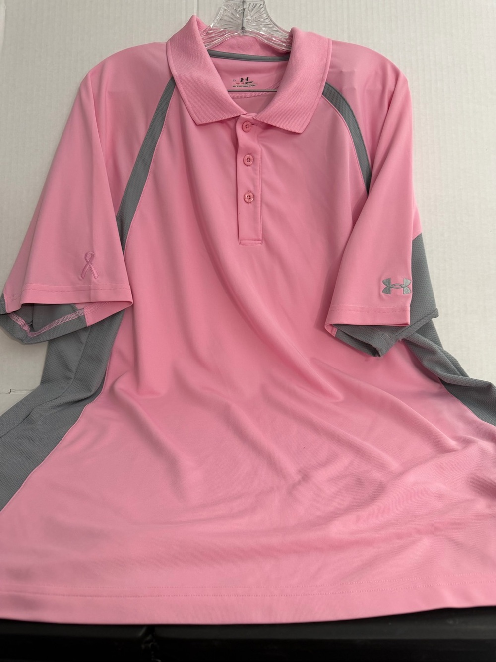 Under Armour Men’s Pink Golf Polo with Gray Panels